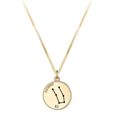12 Constellations Coin Disc Necklace Sign Of Star Zodiac Pendant