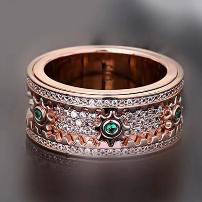 Gear Wheel Rotatable Ring Cubic Zircon Fidget Ring Brass Anxiety Ring Spinner Ring
