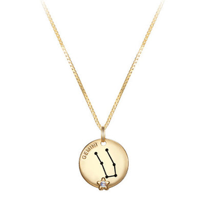 12 Constellations Coin Disc Necklace Sign Of Star Zodiac Pendant