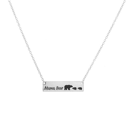 Mama Bear Necklace With Cubs Horizontal Bar Necklace Mother's Day Gift