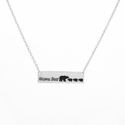 Mama Bear Necklace With Cubs Horizontal Bar Necklace Mother's Day Gift