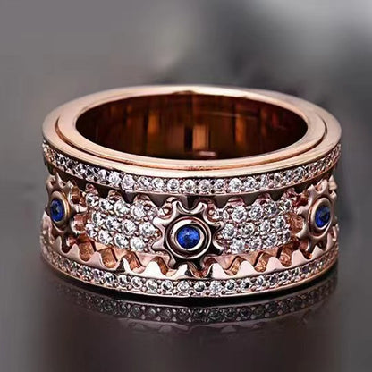 Gear Wheel Rotatable Ring Cubic Zircon Fidget Ring Brass Anxiety Ring Spinner Ring