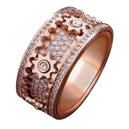 Gear Wheel Rotatable Ring Cubic Zircon Fidget Ring Brass Anxiety Ring Spinner Ring
