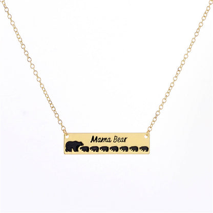 Mama Bear Necklace With Cubs Horizontal Bar Necklace Mother's Day Gift