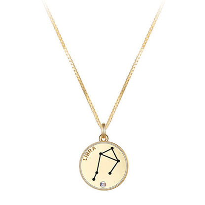 12 Constellations Coin Disc Necklace Sign Of Star Zodiac Pendant