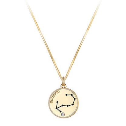 12 Constellations Coin Disc Necklace Sign Of Star Zodiac Pendant