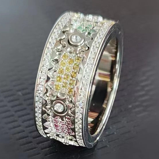 Gear Wheel Rotatable Ring Cubic Zircon Fidget Ring Brass Anxiety Ring Spinner Ring
