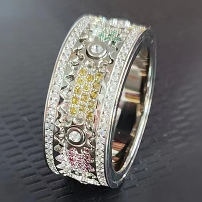 Gear Wheel Rotatable Ring Cubic Zircon Fidget Ring Brass Anxiety Ring Spinner Ring