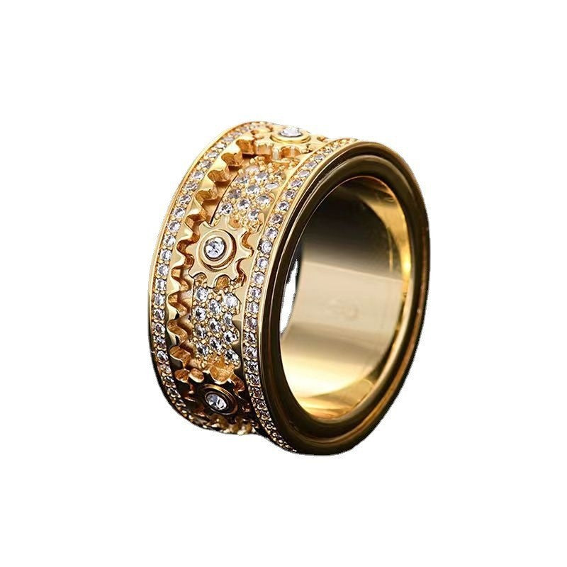 Gear Wheel Rotatable Ring Cubic Zircon Fidget Ring Brass Anxiety Ring Spinner Ring