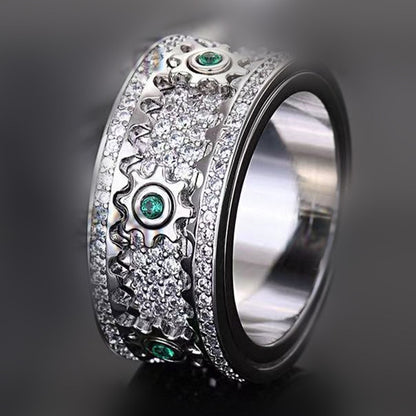 Gear Wheel Rotatable Ring Cubic Zircon Fidget Ring Brass Anxiety Ring Spinner Ring