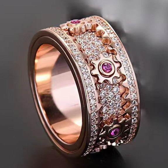 Gear Wheel Rotatable Ring Cubic Zircon Fidget Ring Brass Anxiety Ring Spinner Ring