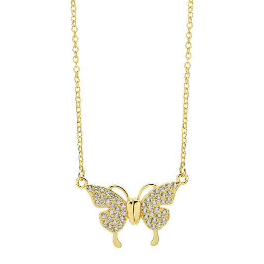 Double-Sided Wearing Diamond-Set Magnetic Butterfly Pendant Necklace