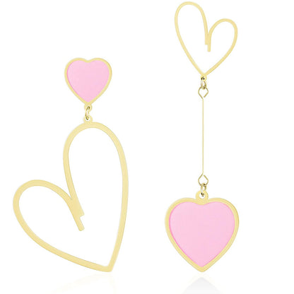 Heart Asymmetric Drop Dangle Earrings Love Hook Mismatched Stud Earring