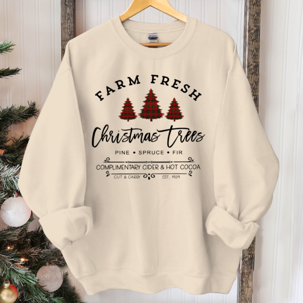 Christmas Sweatshirt. Farm Fresh Christmas Trees gift. Christmas Gift. Buffalo Plaid. Gifts for Women. Holiday Sweatshirt. Christmas Sweater