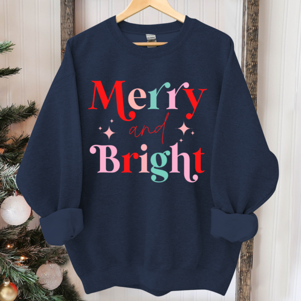 Merry And Bright Sweatshirt. Christmas Sweatshirt. Festive Holiday Shirts For Women. Cute XMAS Gift For Her Crewneck Matching Kids Toddler