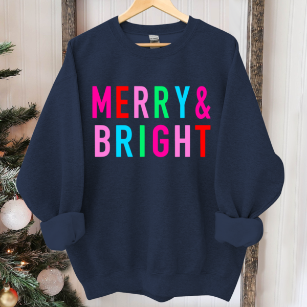 Merry and Bright Sweatshirt. Merry Christmas Shirt for Women. Christmas Crewneck Christmas Sweater