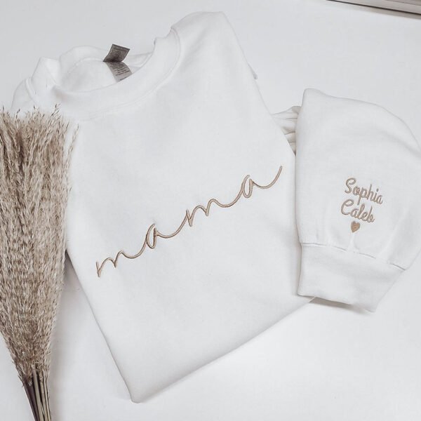 Mama Sweatshirt names Embroidered on Sleeve. Gift for Mom. Personalized Gift for Mom
