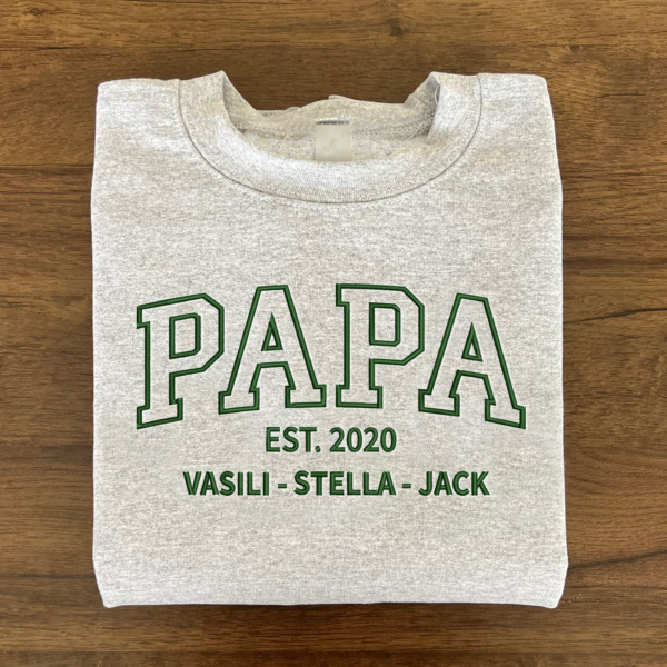 Embroidered Custom Papa Est With Grandkids Father's Day T-Shirt