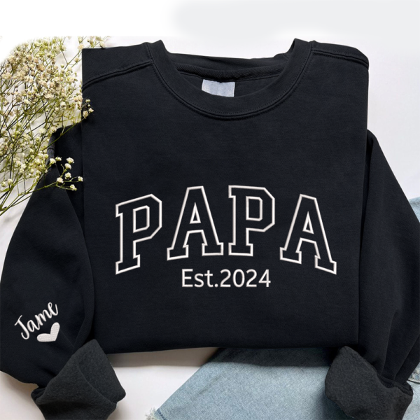 Custom Embroidered Dad Hoodie With Name. Dad Est Hoodie. Papa Crewneck Embroidered