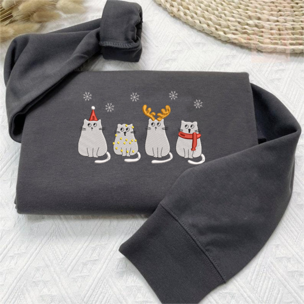 Christmas Cat Embroidery Sweatshirt. Meowy Christmas Sweater. Happy Cat Sweatshirt. Gift Idea for Cat Lovers
