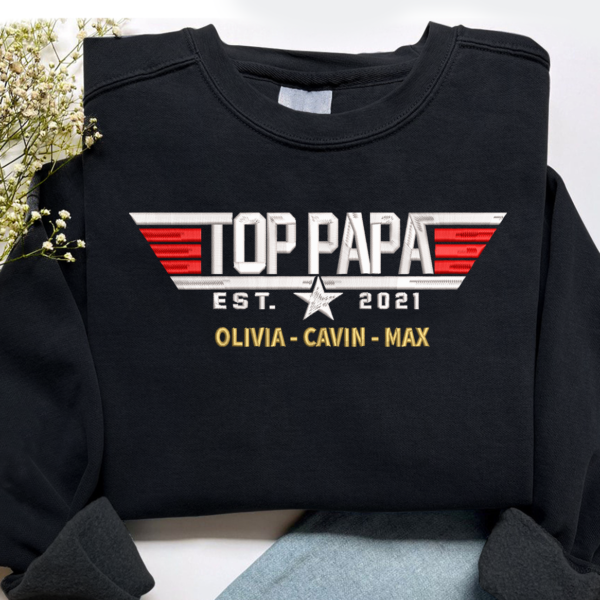 Custom Embroidered Papa And Grandkids Sweatshirt