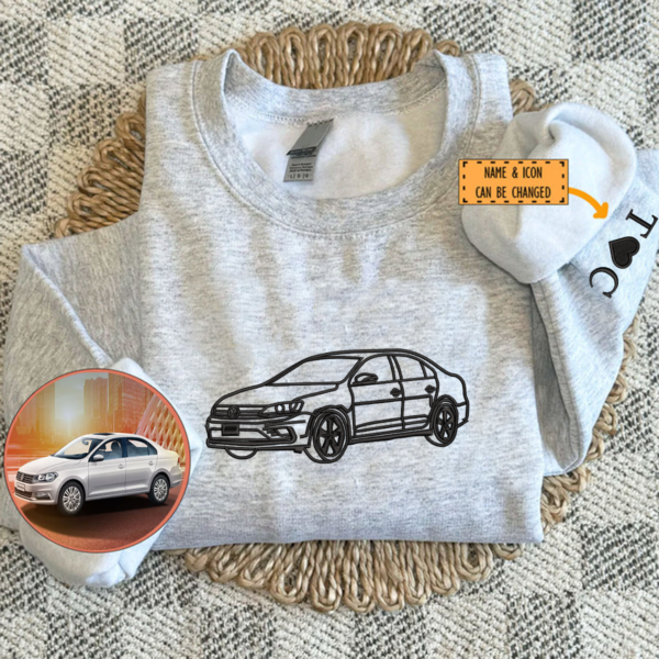 Custom Embroidered Car Outline Hoodie From Your Photo. Embroidered Car Sweatshirt