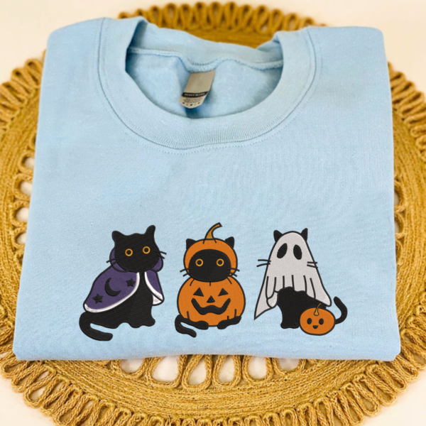 Embroidered Black Cat Sweatshirt. Halloween Sweatshirt
