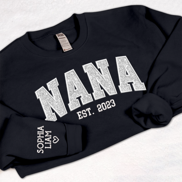 Custom Nana White Glitter Embroidered And Kids Sweatshirt
