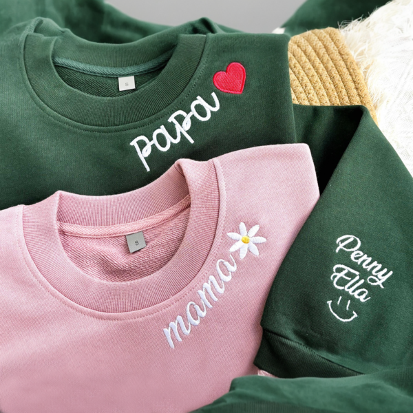 Embroidered Mama And Papa With Grandkids Sweatshirt