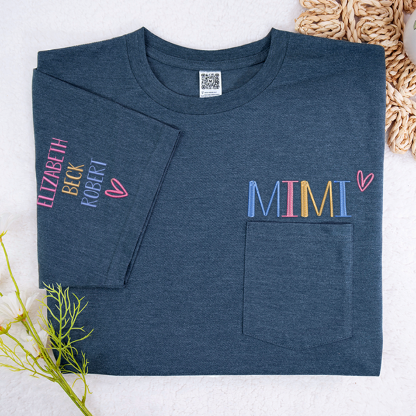 Custom Embroidered Mimi Trend 2024 Pocket T-Shirt