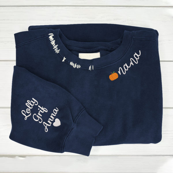 Personalized Hand Embroidered Pumpkin Nana Heart Sweatshirt