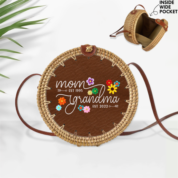 Personalized Mom And Grandma Est Flower Round Rattan Bag