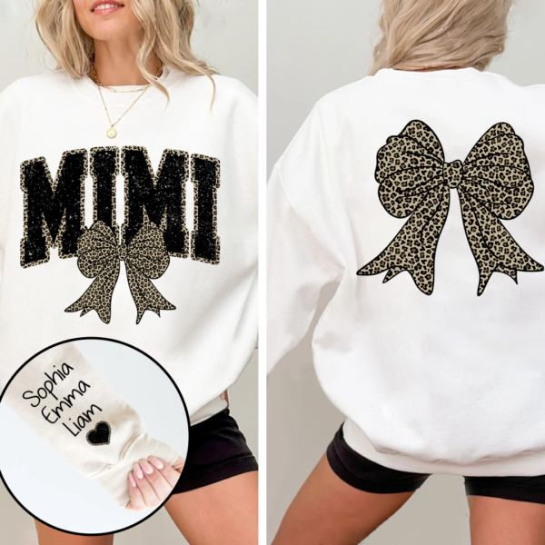 Mimi Leopard Bow Black And Grandkids Sweatshirt