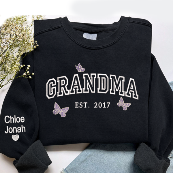 Grandma Butterfly And Kids Embroidered Sweatshirt