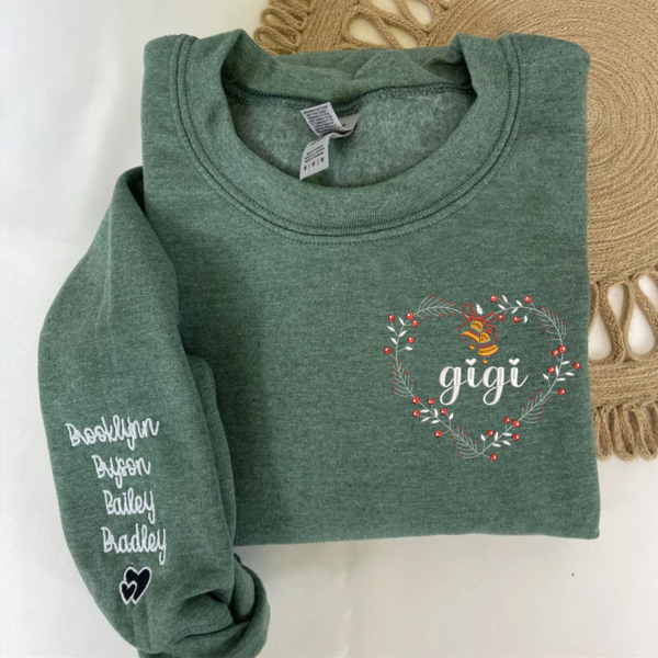 Embroidered Gigi Heart With Grandkids Sweatshirt. Custom Nickname And Grandkids Xmas Sweatshirt