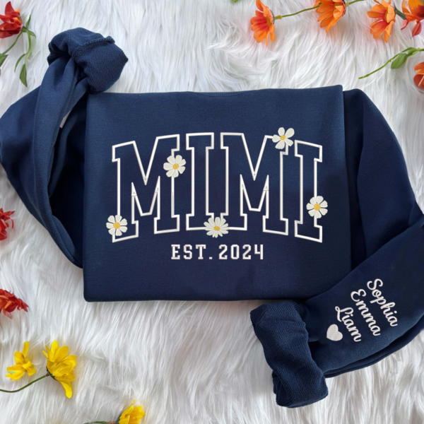 Custom Mimi Daisy With Kids Embroidered Sweatshirt