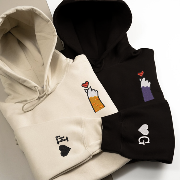 Cat Paw Heart Custom Embroidered Matching Hoodies For Couples