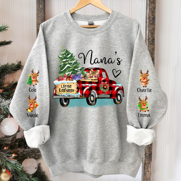 Nana's Little Reindeer Sweatshirt. Custom Nana And Kids Truck Christmas. Grandma Gift TH Sweatshirt
