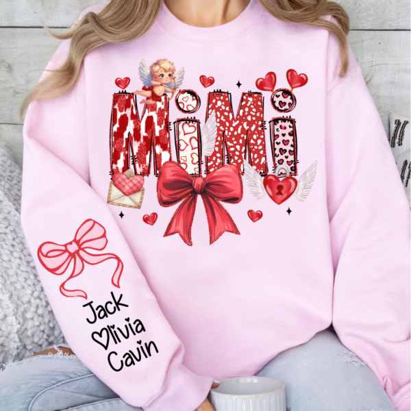 Personalized Mimi Heart Bow Heart Valentine's Day Sweatshirt