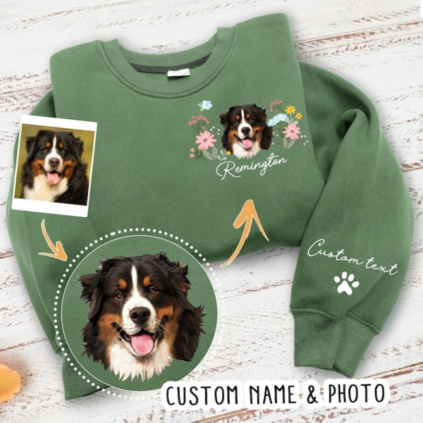Custom Dog Portrait Hoodie. Personalized Pet Face and Pet name Sweatshirt