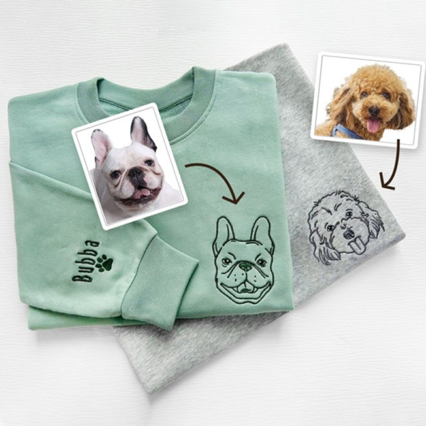 Custom Pet Embroidered Sweatshirt.Embroidered Pet Face&Name Sweatshirts.Custom Dog Portrait