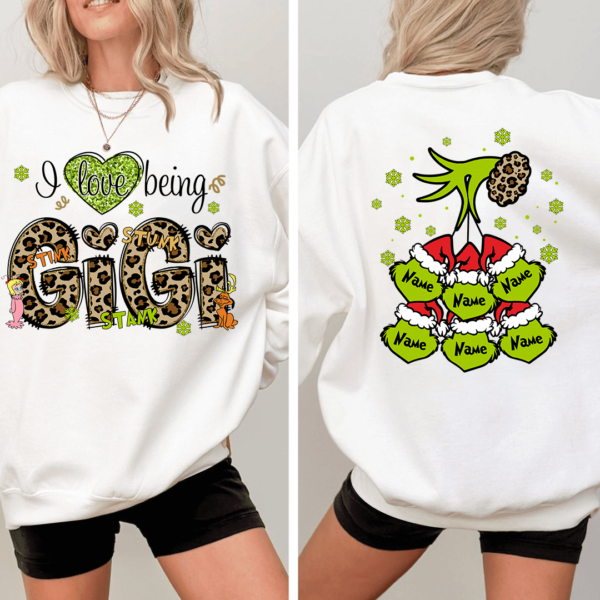 Custom I Love Being Gigi Leopard Green Christmas And Kids Sweatshirt 2024