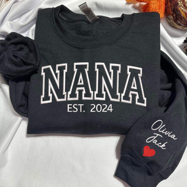 Custom Embroidered Nana Est And Grandkids 2024 Sweatshirt