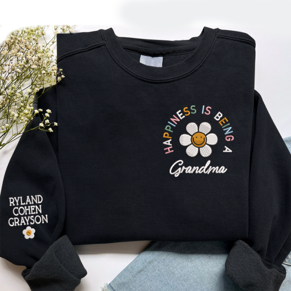 Happiness Is Being A Grandma With Kids Embroidered Sweatshirt