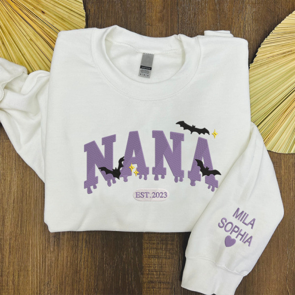 Custom Nana Bat Halloween And Kids Embroidered Sweatshirt