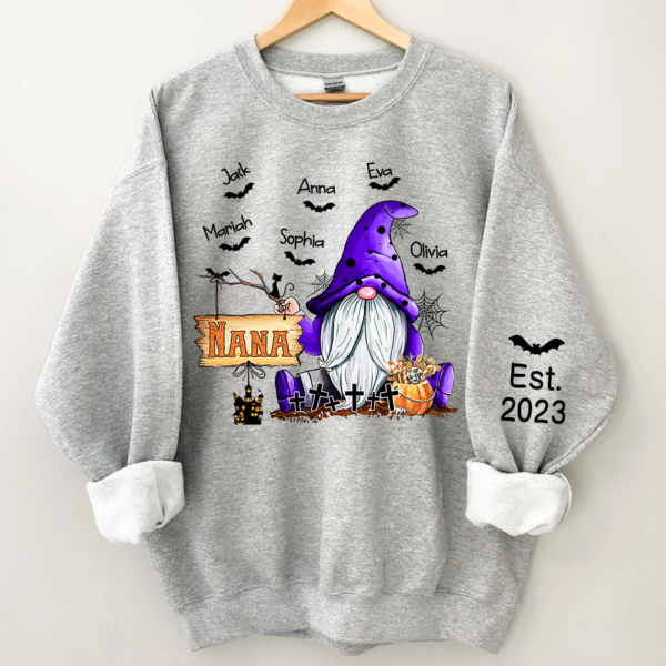 Nana Gnome Halloween Sweatshirt. Custom Nana And Kids. Grandma Gift Halloween TH Sweatshirt