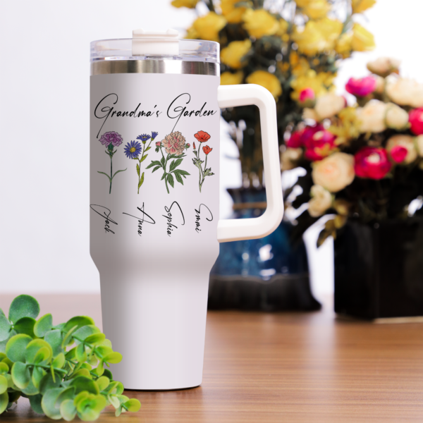 Grandma's Garden Tumbler 40oz. Custom Birth Flowers Kids Gift for Grandma Tumbler