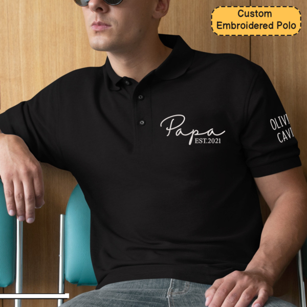 Embroidered Papa Est Father's Day Polo Shirt