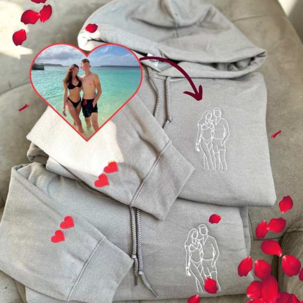 Custom Portrait on embroidered sweatshirt. Custom portrait on hoodie. Family Portrait
