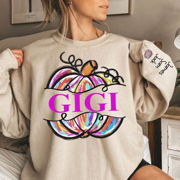 Personalized Gigi Grandma Painted Pumpkin Fall Sweatshirt
